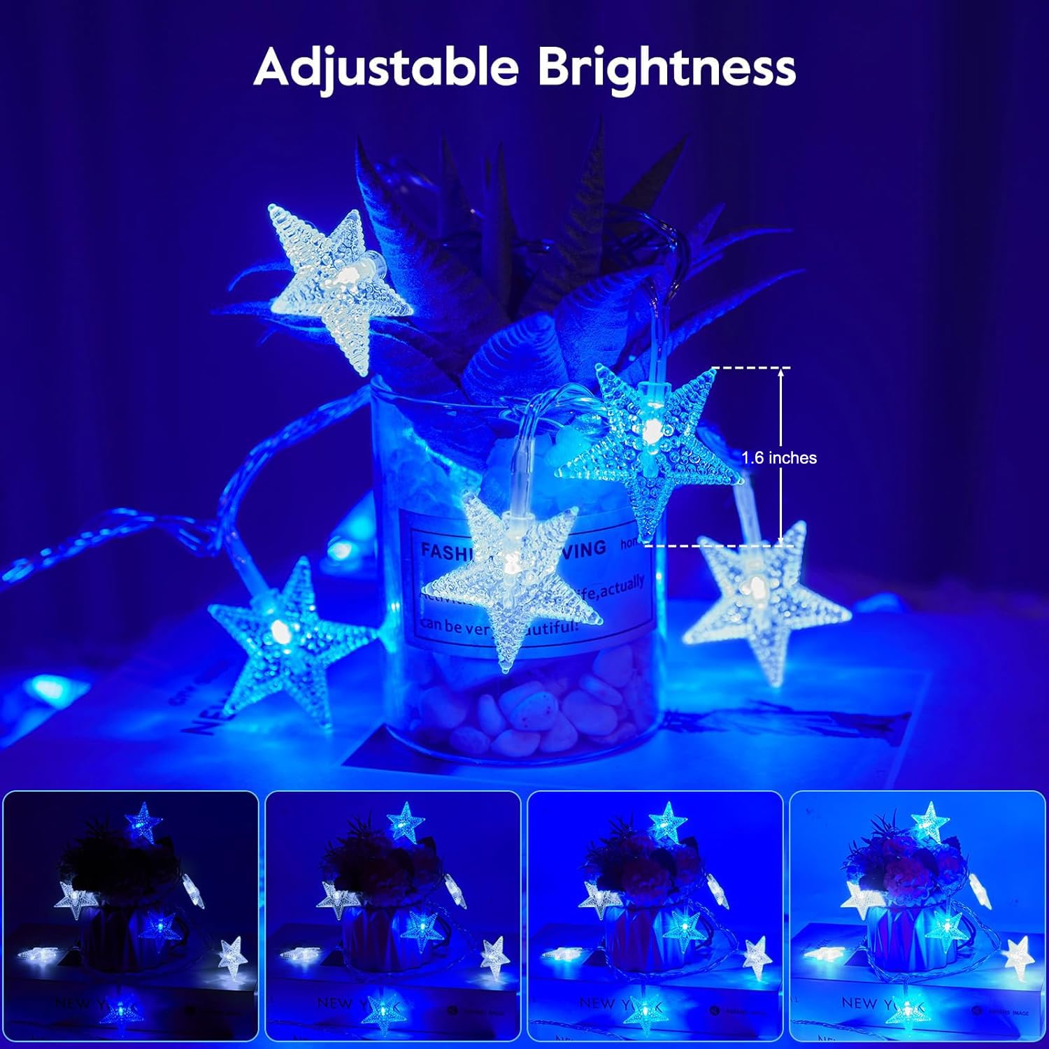 Minetom Blue and White Star String Lights Plug in - 33 ft 100 LED